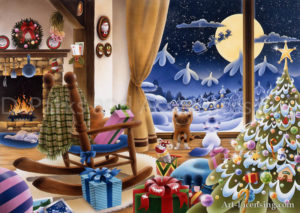 Christmas Room with Snow Window View