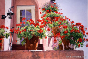 Geraniums at the Top of Stairs