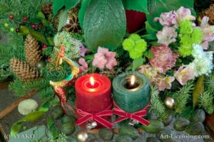 00024-Christmas Flowers, Red and Green Candles