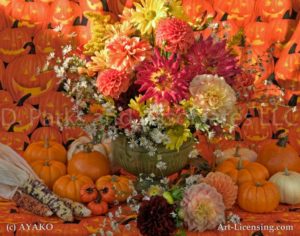 00911-Autumn flowers setting-Dahlia-Pumpkins