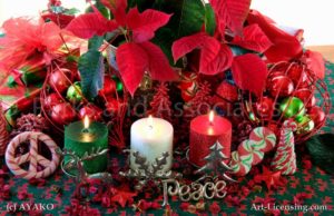 00923-Christmas Red Poinsetia and Candles, Peace