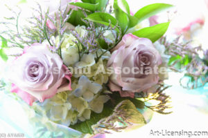 1168-Pink Roses and Blue Hydrangeas Bouquet