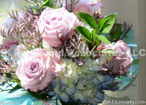 1185-Pink Roses and Blue Hydrangeas Bouquet