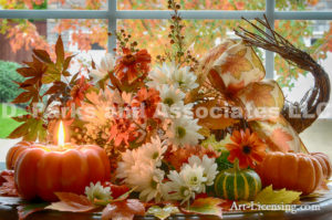 3721H-Fall Setting-Pumpkins-Mums-Mapleleaf-Candle