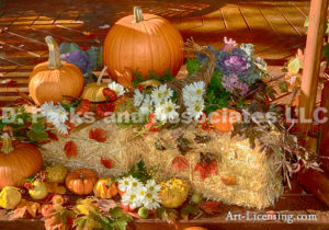 3798-Fall Setting-Pumpkins-Mums-Mapleleaf-Candle