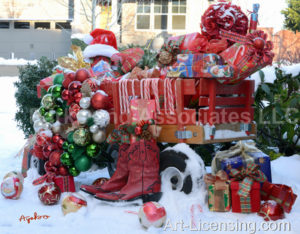 5915T-Christmas Presents in Red Wagon on Snow