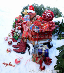 5980-Christmas Presents in Red Wagon on Snow