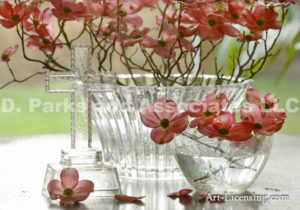 6461-Pink Dogwood in Glass bowl