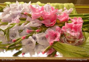 6462-Pink and Purple Gladiolus with Tea Cup