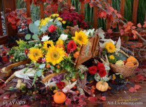 7727-Harvest Time Flowers on Wheelbarrow