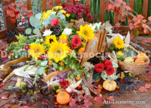 7727--Harvest Time Flowers on Wheelbarrow