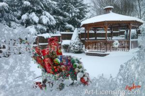 Gazebo and Christmas Presents on Snow