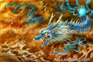 Blue Dragon-Brown Background