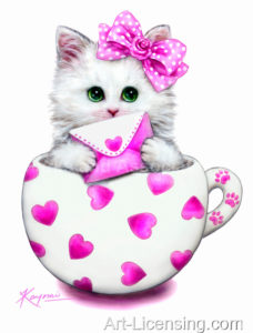 Cup Kitten Pink Hearts