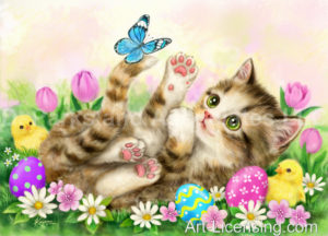 Easter Flowers Garden Kitten