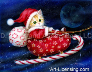 Kitten Santa on Candy Sleigh