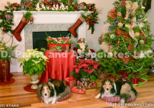 1962-Christmas Decoration Room with Sheltie Dogs-by AYAKO