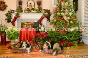 1982-Christmas Decoration Room with Sheltie Dogs-by AYAKO