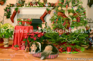 2008--Christmas Decoration Room with Sheltie Dog-by AYAKO