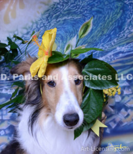 8550-Yellow Hibiscus on Bebe Sheltie Dog-by AYAKO