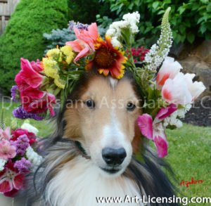 8730-Spring Flower Crown on Bill Dog-by Ayako