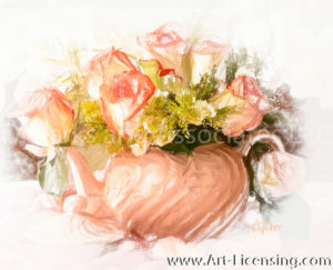 1283SRH-Pink Roses Bouquet in Teapot