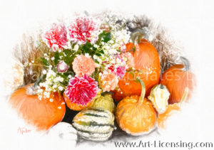 2250SRH-Dahlia Bouquet and Pumpkins