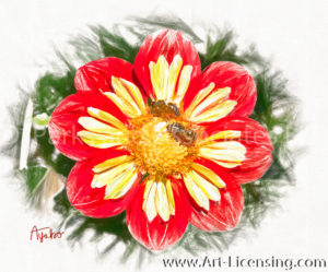 2511SRH-Bees on Red Dahlia