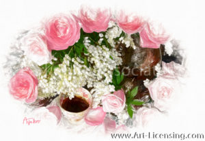 2936SRH-Pink Roses, White Pieris and Teacup