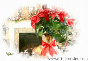 4191SRH-Red Poinsettia, Fireplace, Christmas Decoration