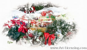 4284SRH-Christmas Present, Poinsettia, Basket, Wreaths in Snow