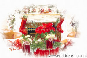 4764SRH-Christmas Room, Poinsettia, Roses front of the Firerplace