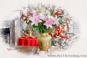 5098SRH-Pink Lilies Bouquet in Christmas Room