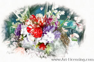 7927RSRH-Roses, Iris,Campannula, Foxglove, Coral Bells, Queen Anns Lace Bouquet