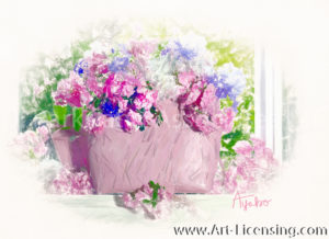 7964SRH-Pink and White Azalea and Iris in Pink Bag