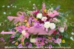 5908S-Roses-Tulips Bouquet on the Pink Wheelbarrow
