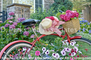 0374S-Roses and Summer flowers w. Red bicycle