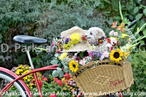 9654S-Miniature Poodle on the Flower Bicycle