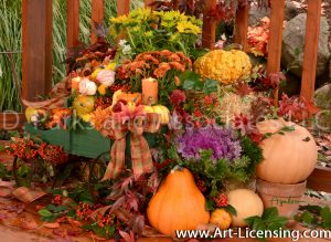 3288S-Cabbage Flower-Mums-Nanfdina domestica berries-Maple Leaves-Autumn setting