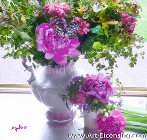 8211-Pink Peonies and Butterfly Bouquet in Spring