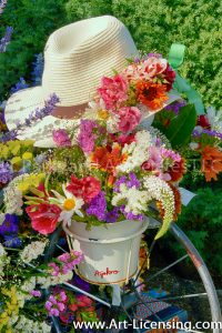 8543SH-Summer Flowers on White Bicycle Stand